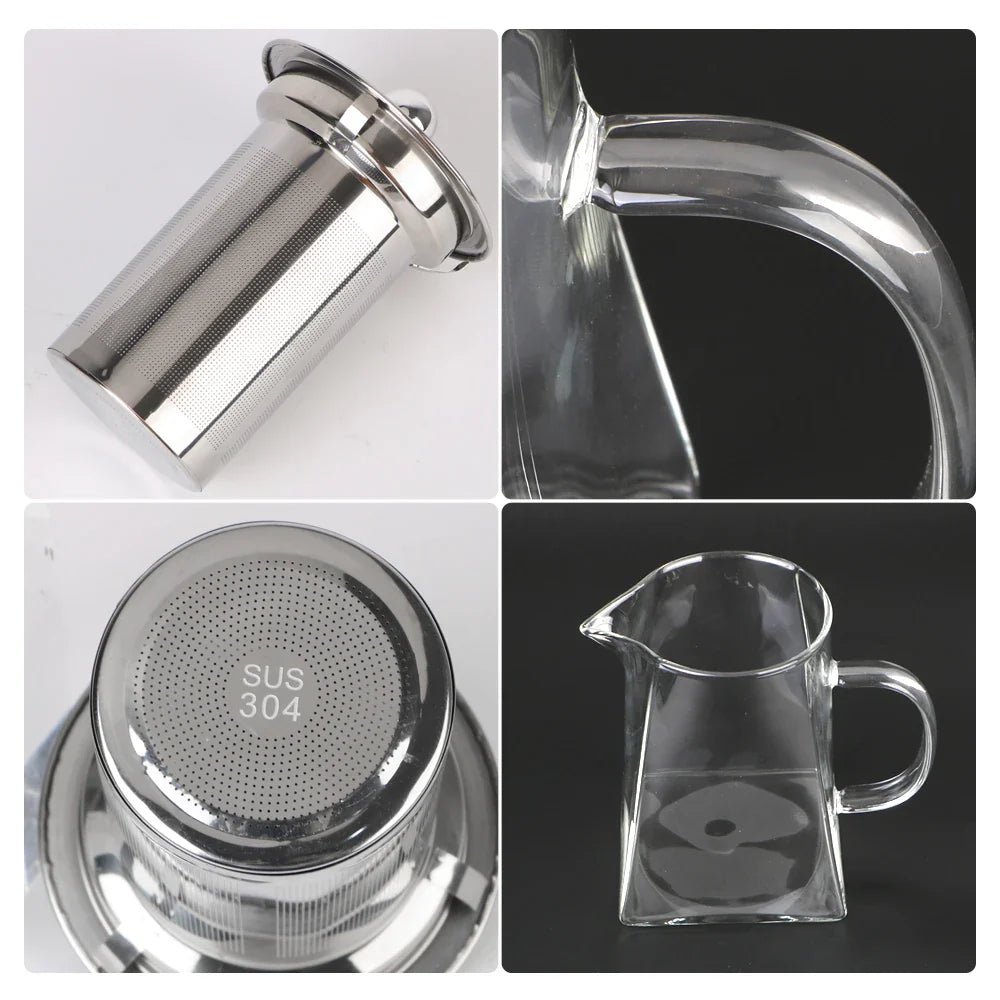 Luvikno | Teavora Glass Tekanne med Rustfritt Stål Infuser | Varmeresistent & Oppvaskmaskinsikker | For Løs Te & Te Blomster | 550/750/950 ml
