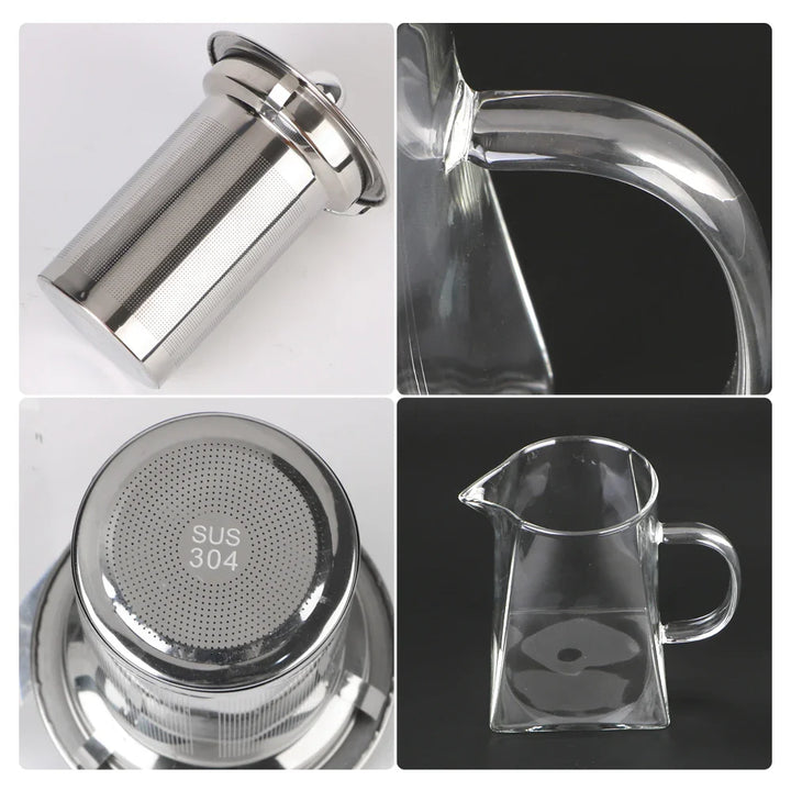 Luvikno | Teavora Glass Tekanne med Rustfritt Stål Infuser | Varmeresistent & Oppvaskmaskinsikker | For Løs Te & Te Blomster | 550/750/950 ml