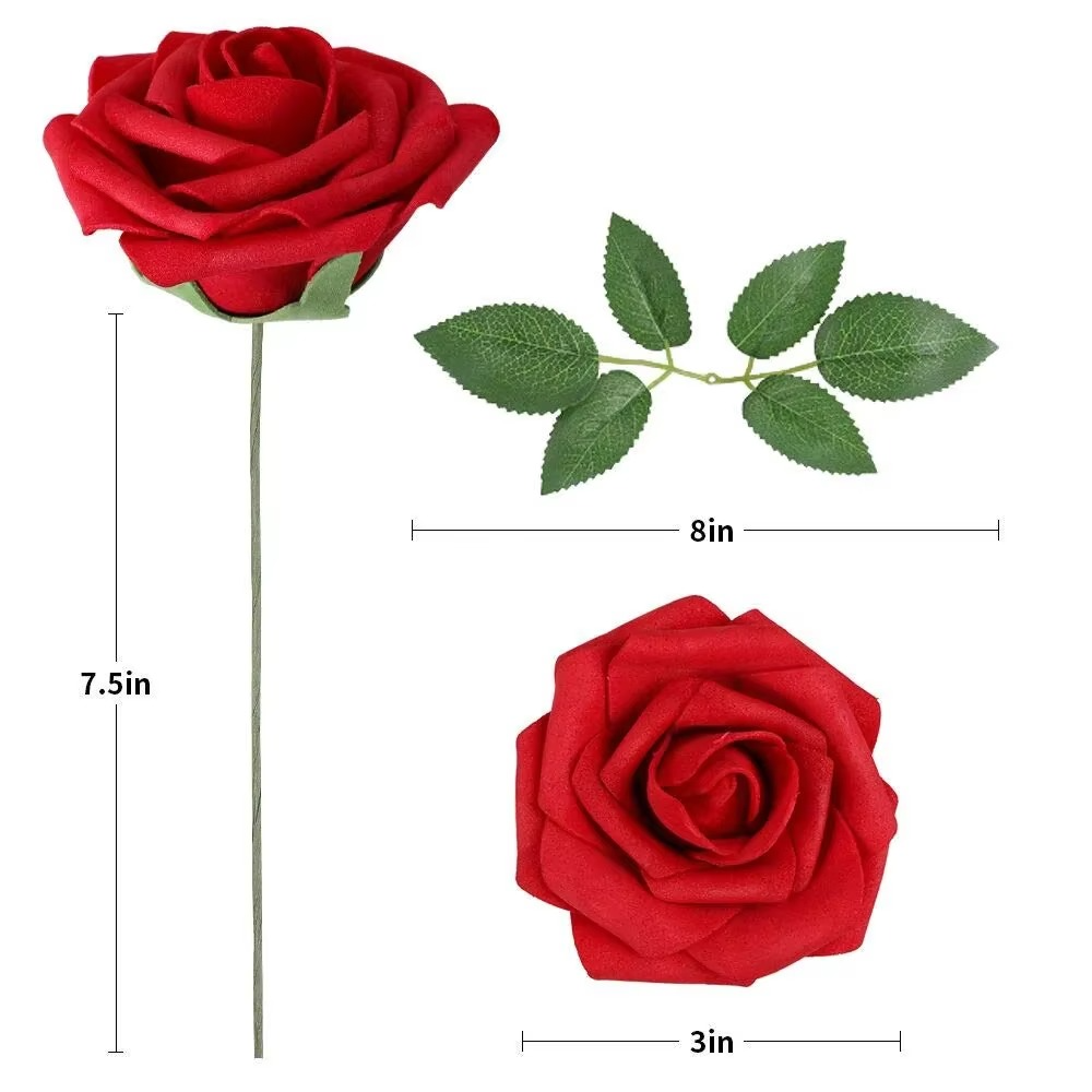Realistiske Røde Kunstige Rosen med Stammer (Pakke med 25/10) Luvikno