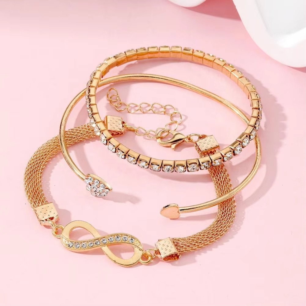 Elegant Rhinestone Heart & Infinite Bracelet Set for Women - 3 Pieces Luvikno