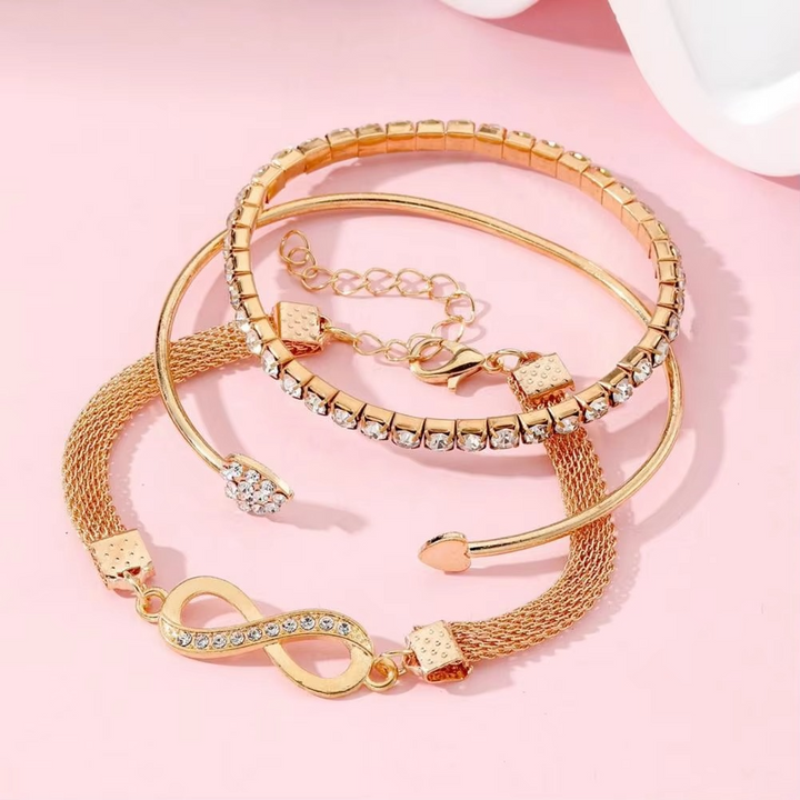 Elegant Rhinestone Heart & Infinite Bracelet Set for Women - 3 Pieces Luvikno