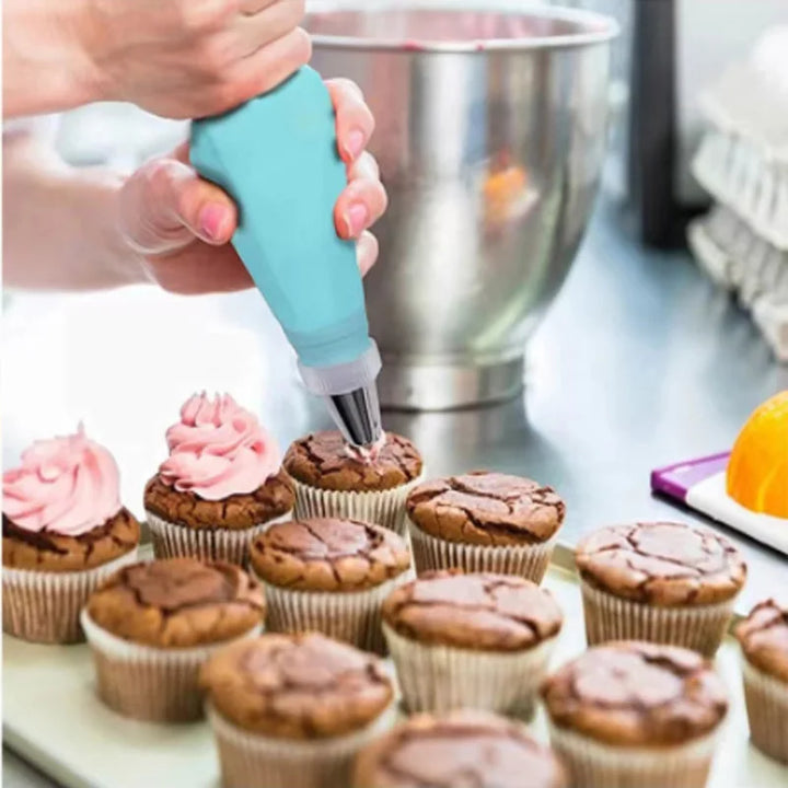 Luvikno | BakeDeko Sprøytetutsett | Gjenbrukbare Silikon Sprøyteposer med Rustfrie Ståltutter | For Kaker, Cupcakes & Bakevarer