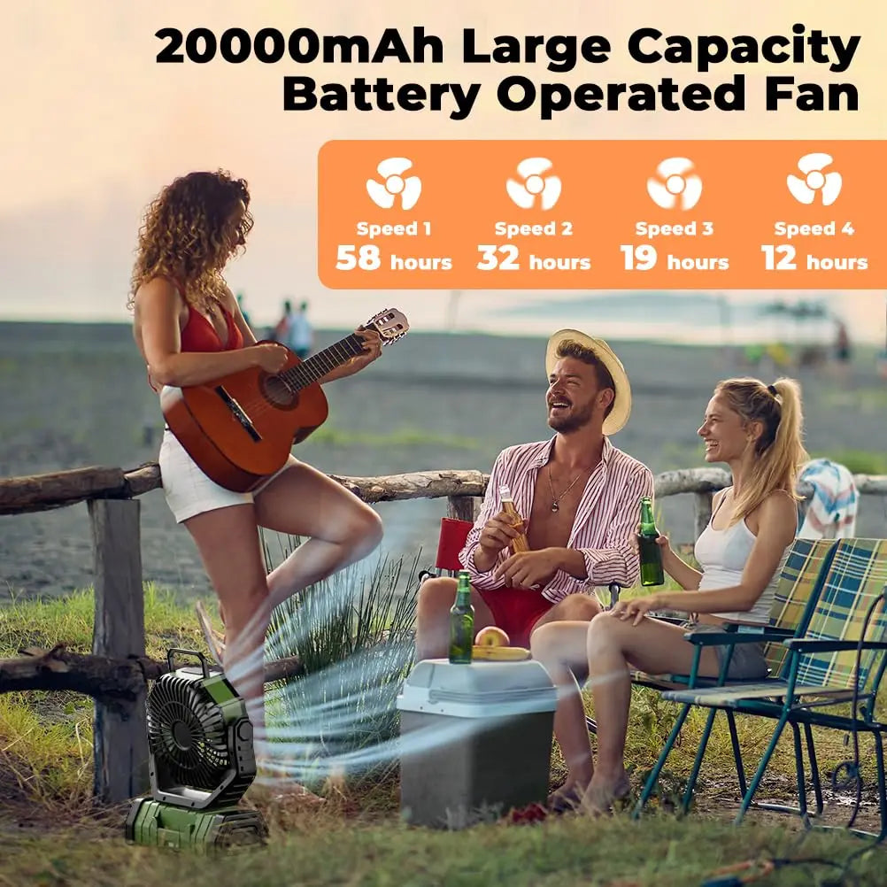 Campingvifte med 20 000mAh batteri, LED-lys og fjernkontroll – AirMate | Luvikno