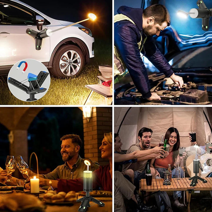 Luvikno | LumaPeak Campinglampe | 10 000 mAh Batteri | Teleskopisk Design & Stativ | Dimmbar med SOS Funksjon | Utendørs & Nødlampe