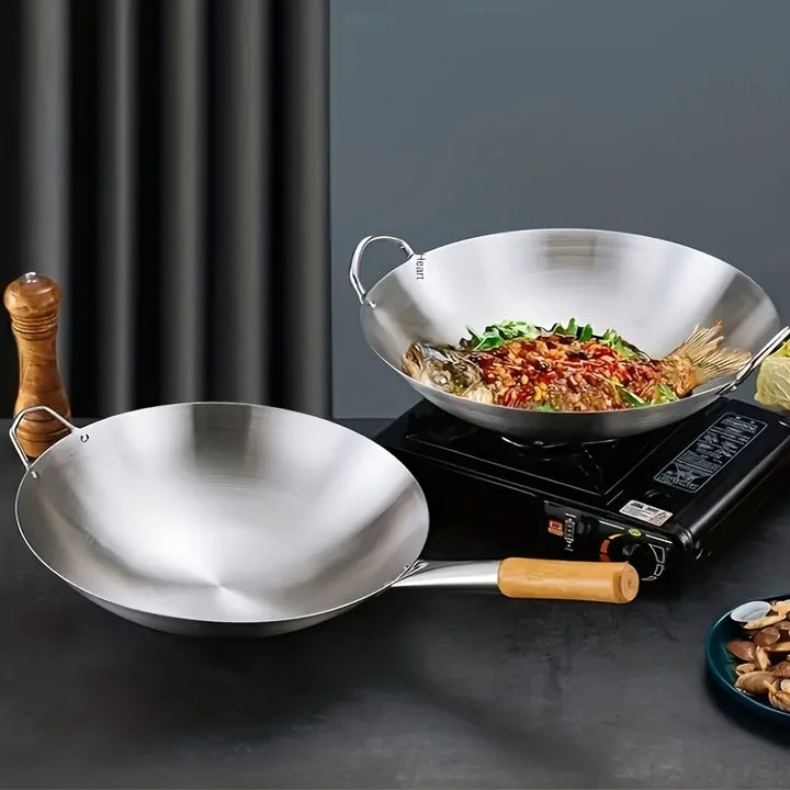 ChefMaster – Stor rustfritt stål wok med dobbel håndtak Luvikno