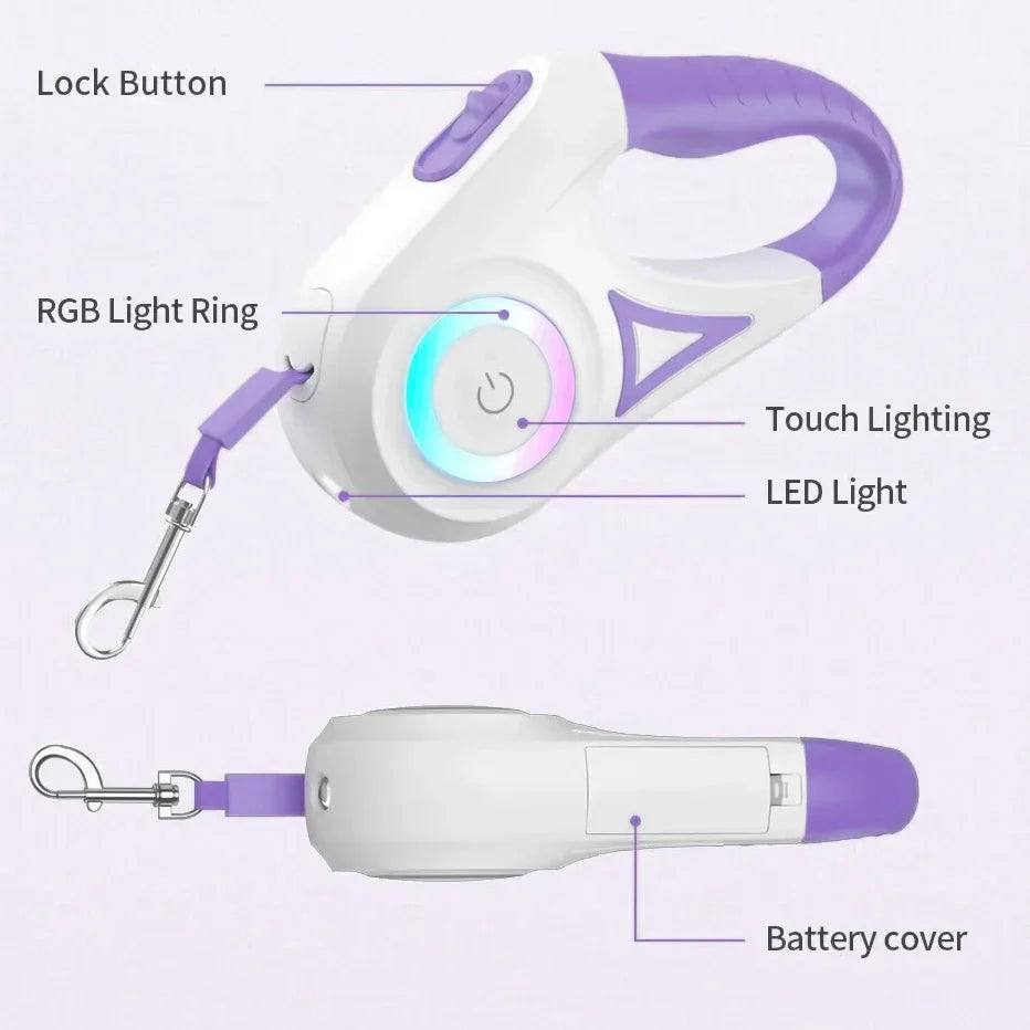 Luvikno | LED Hundesele LumiLeash FlexiLight | Sammenleggbar sele med belysning | 3 m & 5 m lengde | For hunder & katter opp til 35 kg