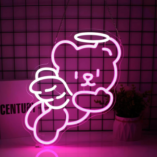 Sjarmerende Bjørn Neonlys med Dimmer - USB Drevet Veggdekor Luvikno