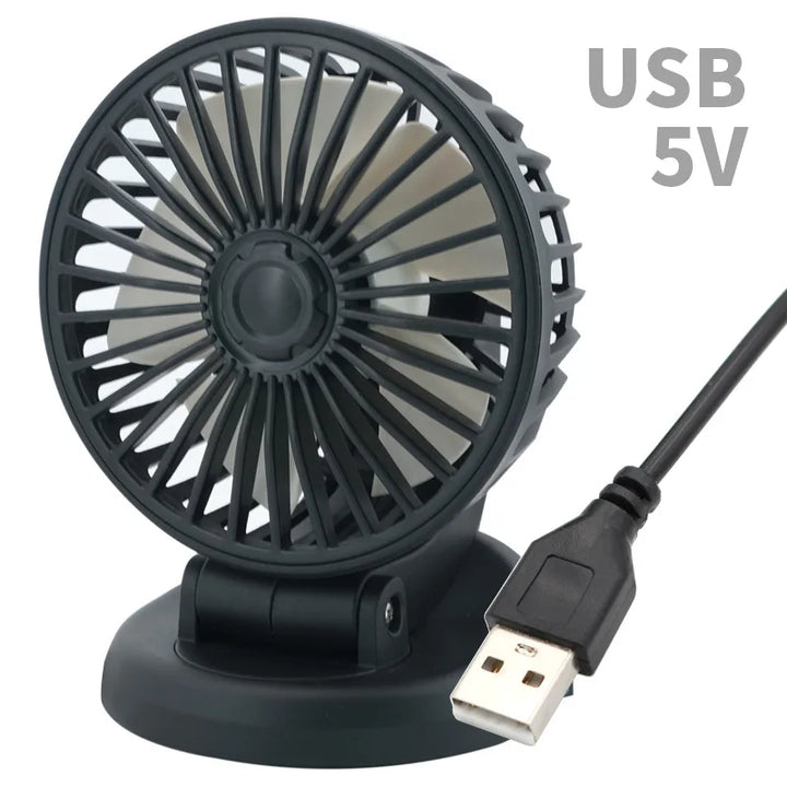 360° Justerbar Bilvifte - 3-Hodet Automotiv Elektrisk Vifte - USB/12V/24V - 2 Hastigheter - Stille Kjøling for Hjem, Skrivebord, Kontor & Bil | Luvikno
