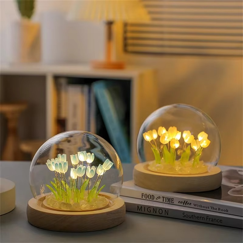 Håndlaget kunstig tulipan LED nattlampe bordlampe for soverom og gaveinnredning Luvikno
