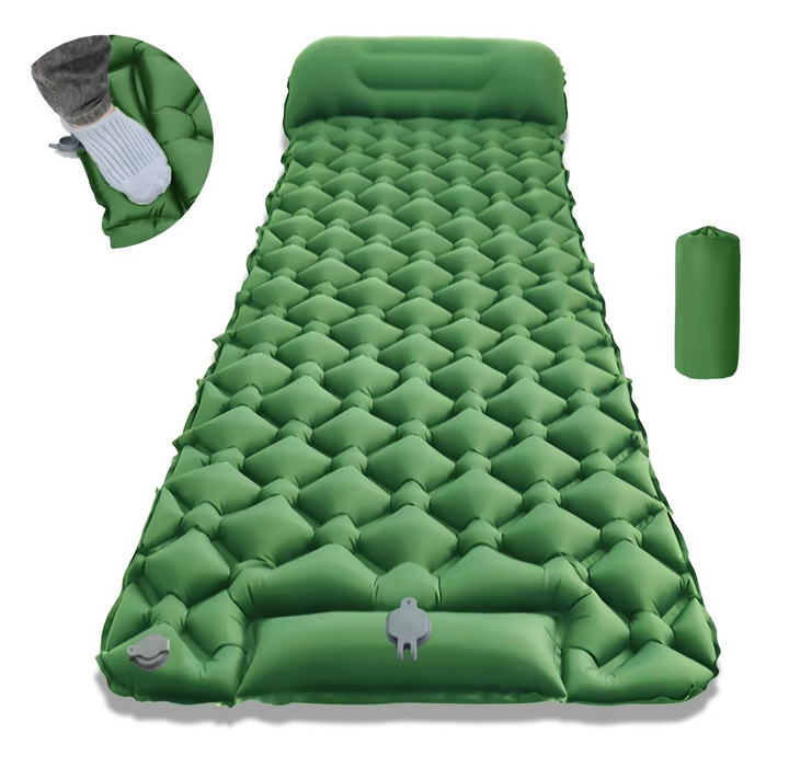 Ultra-comfort oppblåsbar campingmadrass med integrert pute og pumpe Luvikno