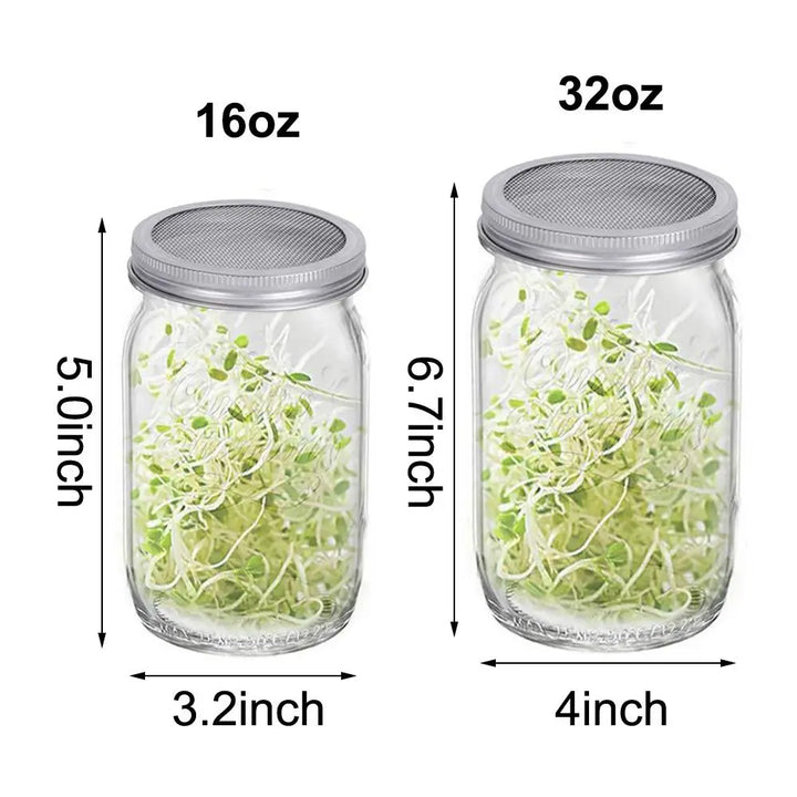 Luvikno | VitaKeim Spirekrukke Sett | Rustfritt Stål Sil Lokket | For Ferske Spirer Hjemme | 16oz & 32oz