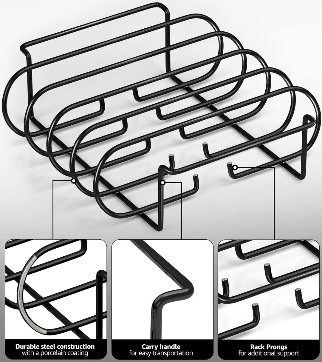 Luvikno | Rib Holder GrillMeister Pro | For 4 Racks | Non-Stick Coated | For Gassgrill & Ovnen