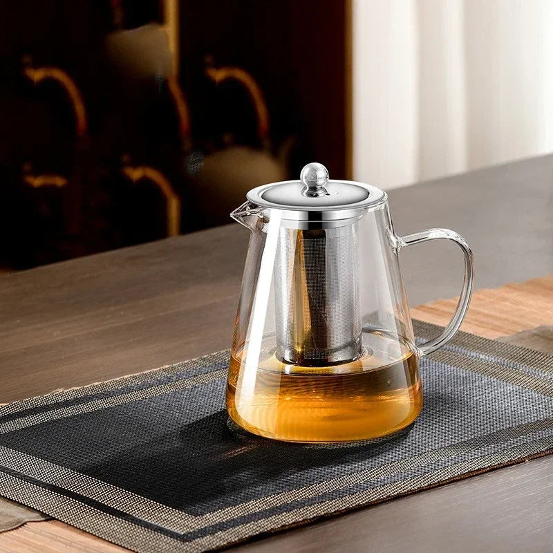 Luvikno | 450ml-950ml Varmeresistent Glass Teapot – Rustfritt Stål Tefilter, Blomsterkjele for Kung Fu Te, Puer og Oolong Te
