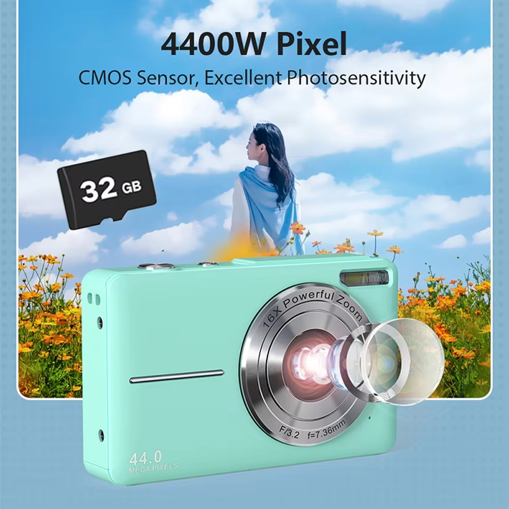 Høyoppløselig digitalt kamera for barn - 1080P HD, 44MP med 16X zoom Luvikno