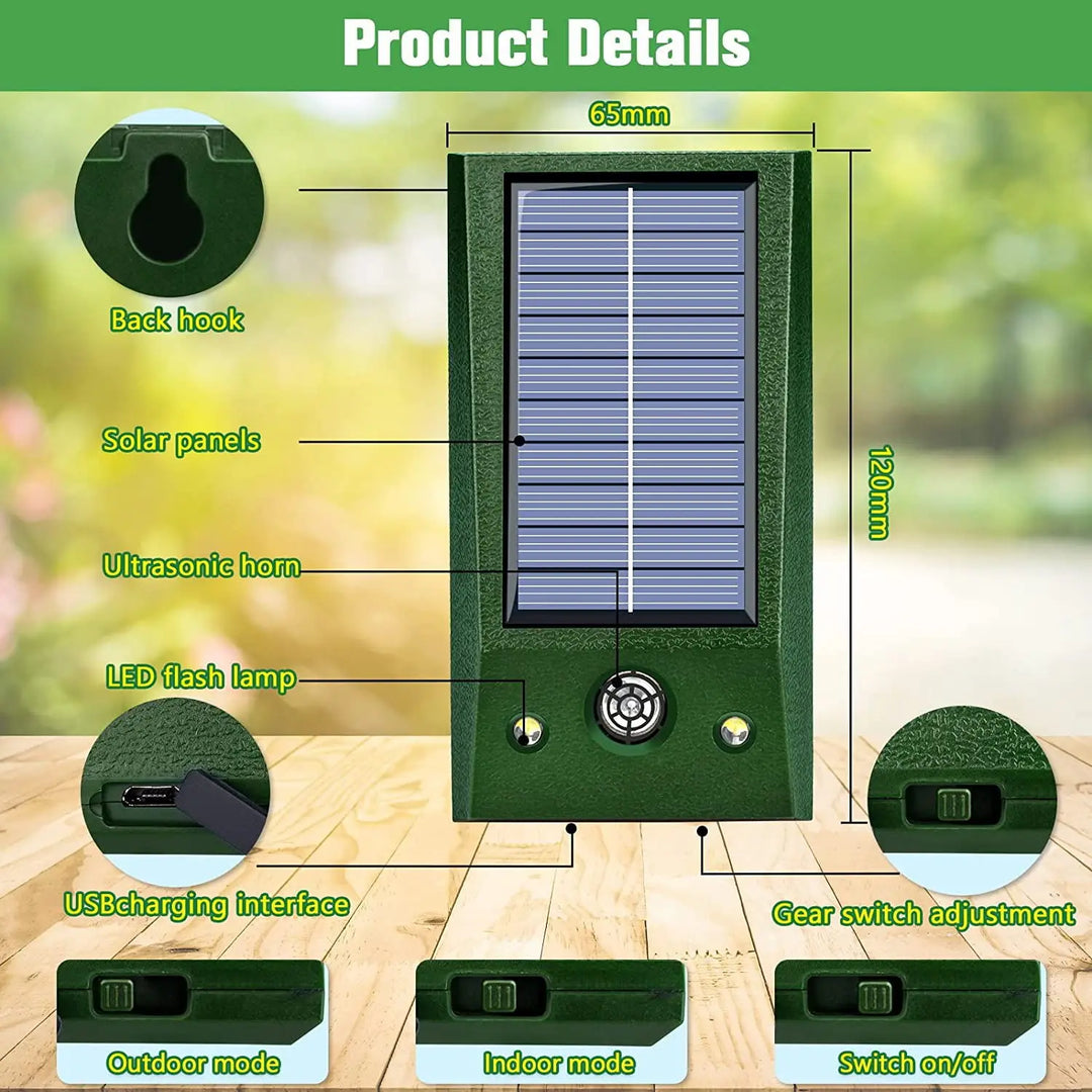 Luvikno | SolarGuardix Ultralyd Fugl Repeller Solar | Med LED & Bevegelsessensor | Vanntett IP58 | 600 m² Dekning