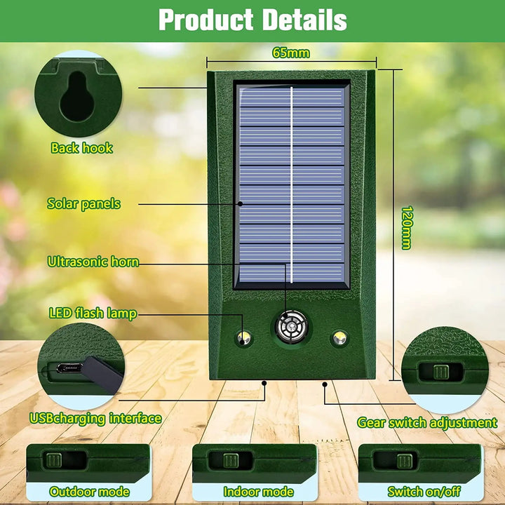 Luvikno | SolarGuardix Ultralyd Fugl Repeller Solar | Med LED & Bevegelsessensor | Vanntett IP58 | 600 m² Dekning