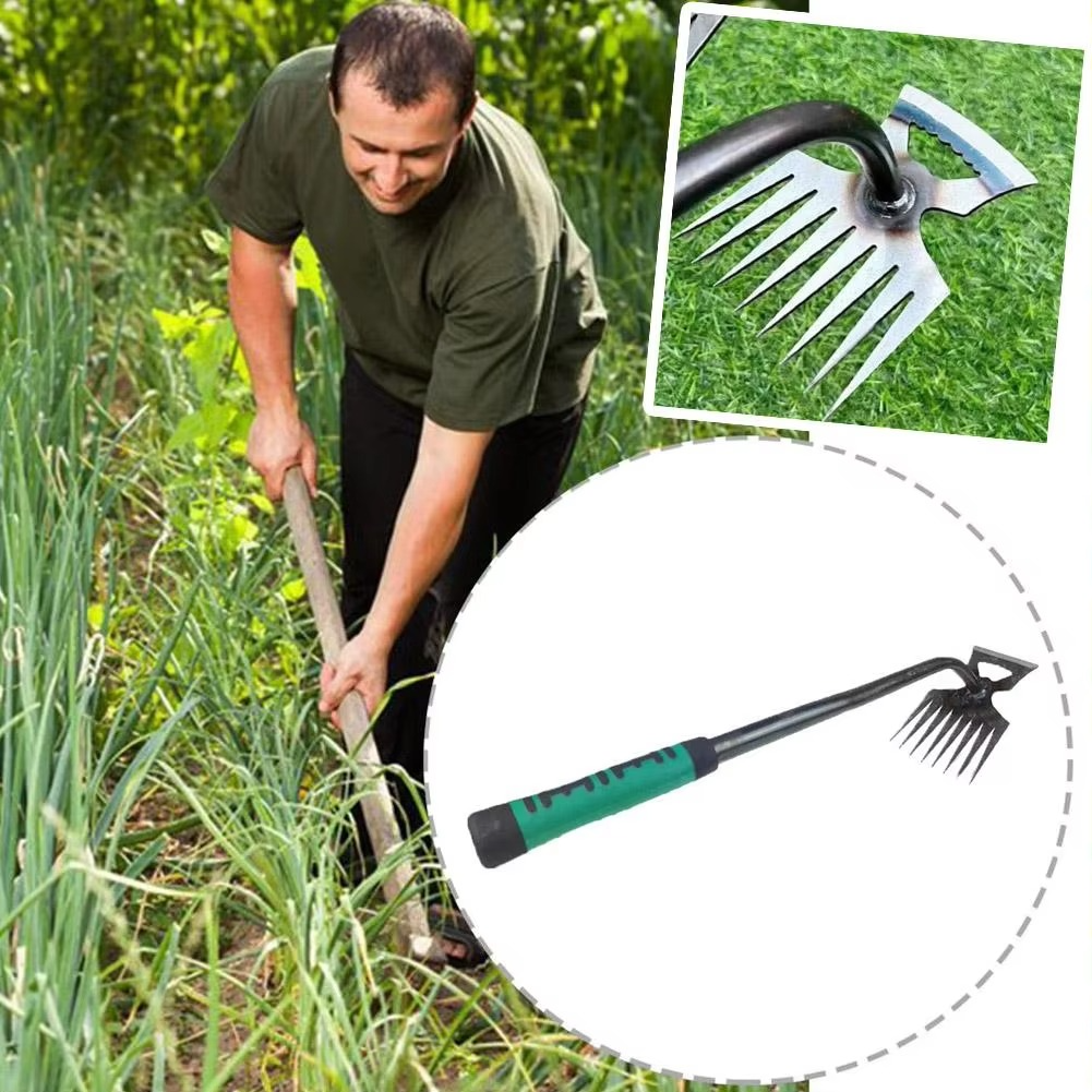 Dual-Purpose 8-Tann Manganese Steel Hakkepinn med Halkefritt Gummihåndtak for Luking, Graves, og Jordløsning Luvikno