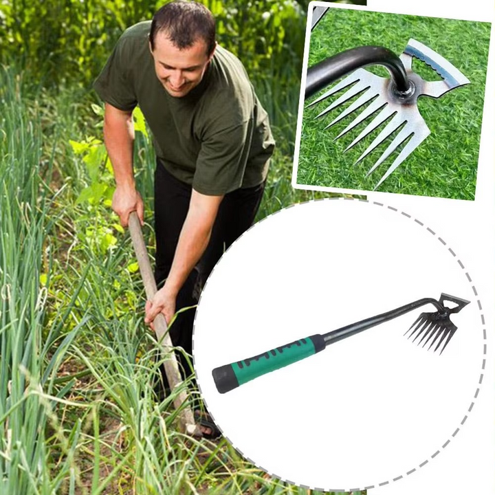 Dual-Purpose 8-Tann Manganese Steel Hakkepinn med Halkefritt Gummihåndtak for Luking, Graves, og Jordløsning Luvikno