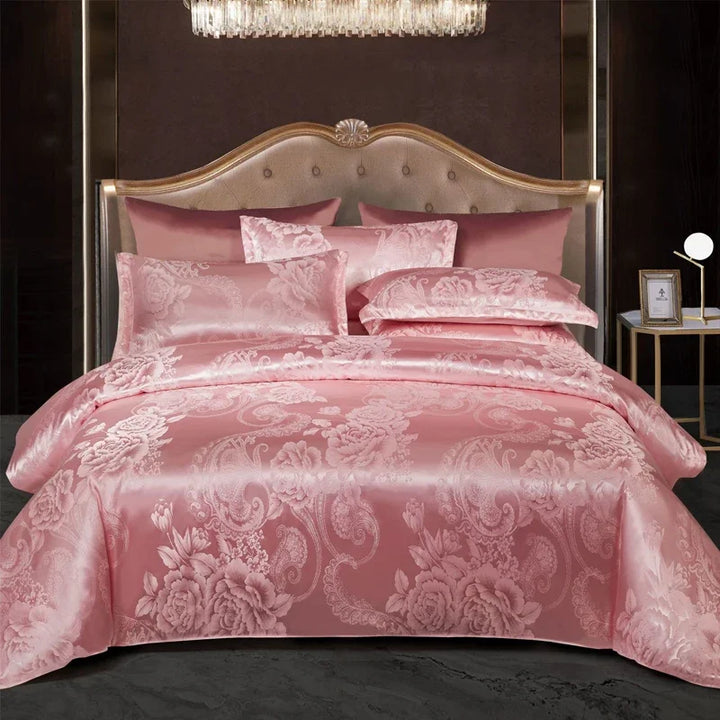 Luvikno | Luksuriøst Satin Rayon Jacquard Dynecover i Gull & Blå
