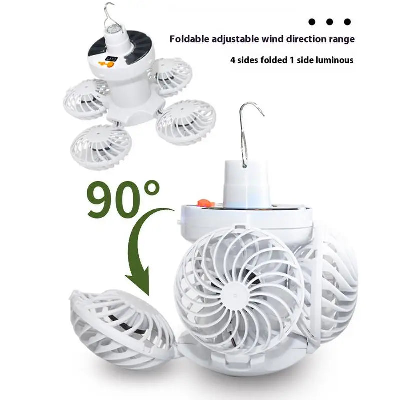 Luvikno | Ventolux Solcelle Campinglampe med Vifte | Sammenleggbar & Bærbar | 3 Vindnivåer & LED-belysning | For Telt, Terrase & Utendørs