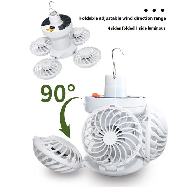 Luvikno | Ventolux Solcelle Campinglampe med Vifte | Sammenleggbar & Bærbar | 3 Vindnivåer & LED-belysning | For Telt, Terrase & Utendørs