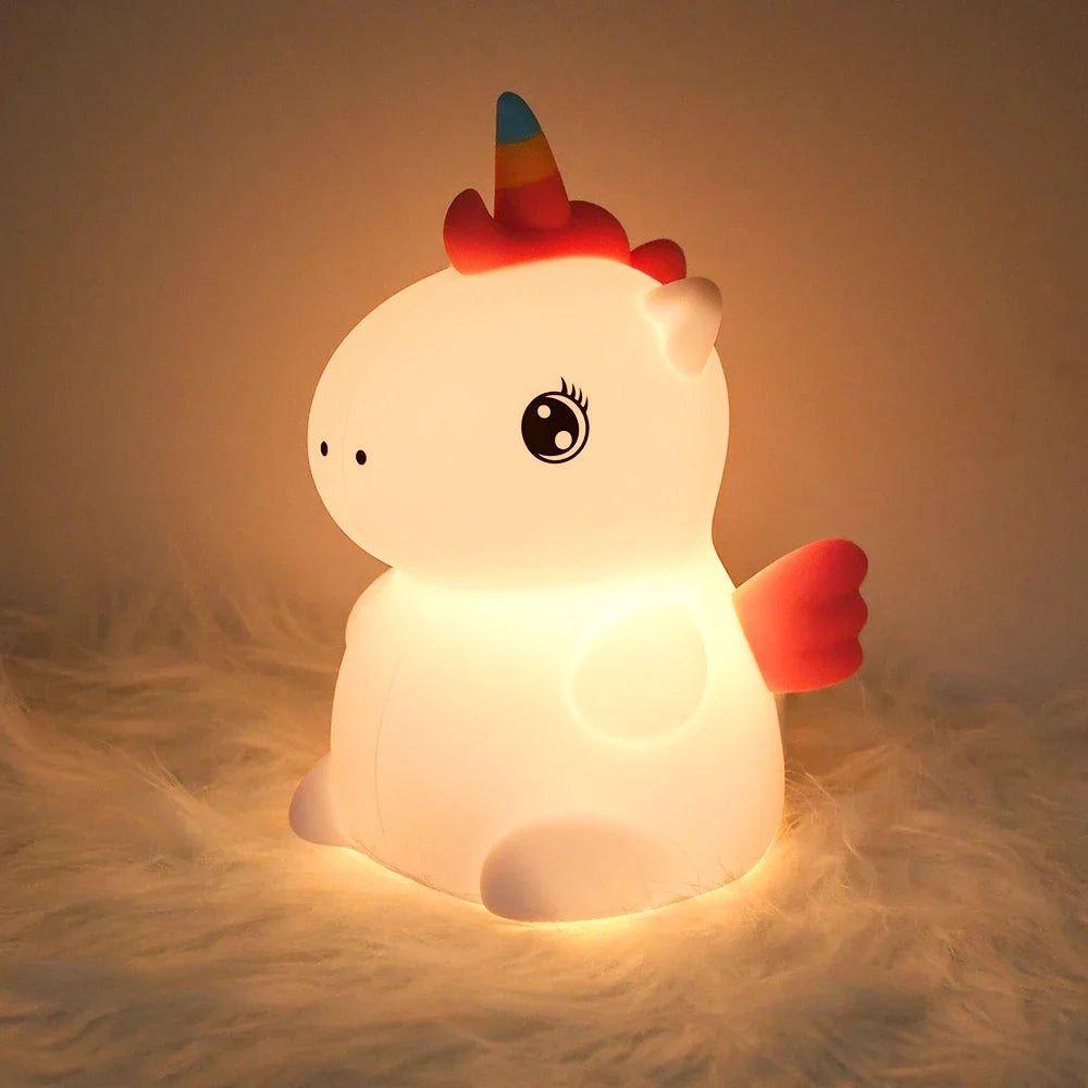 DreamiCorn LED Nattlys Enhjørning | Myk Silikon & USB Oppladbar | Berøringskontroll & 2 Lysstyrkenivåer | Barnerom & Gaveidé Luvikno
