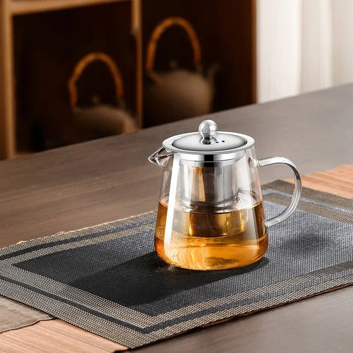 Luvikno | 450ml-950ml Varmeresistent Glass Teapot – Rustfritt Stål Tefilter, Blomsterkjele for Kung Fu Te, Puer og Oolong Te