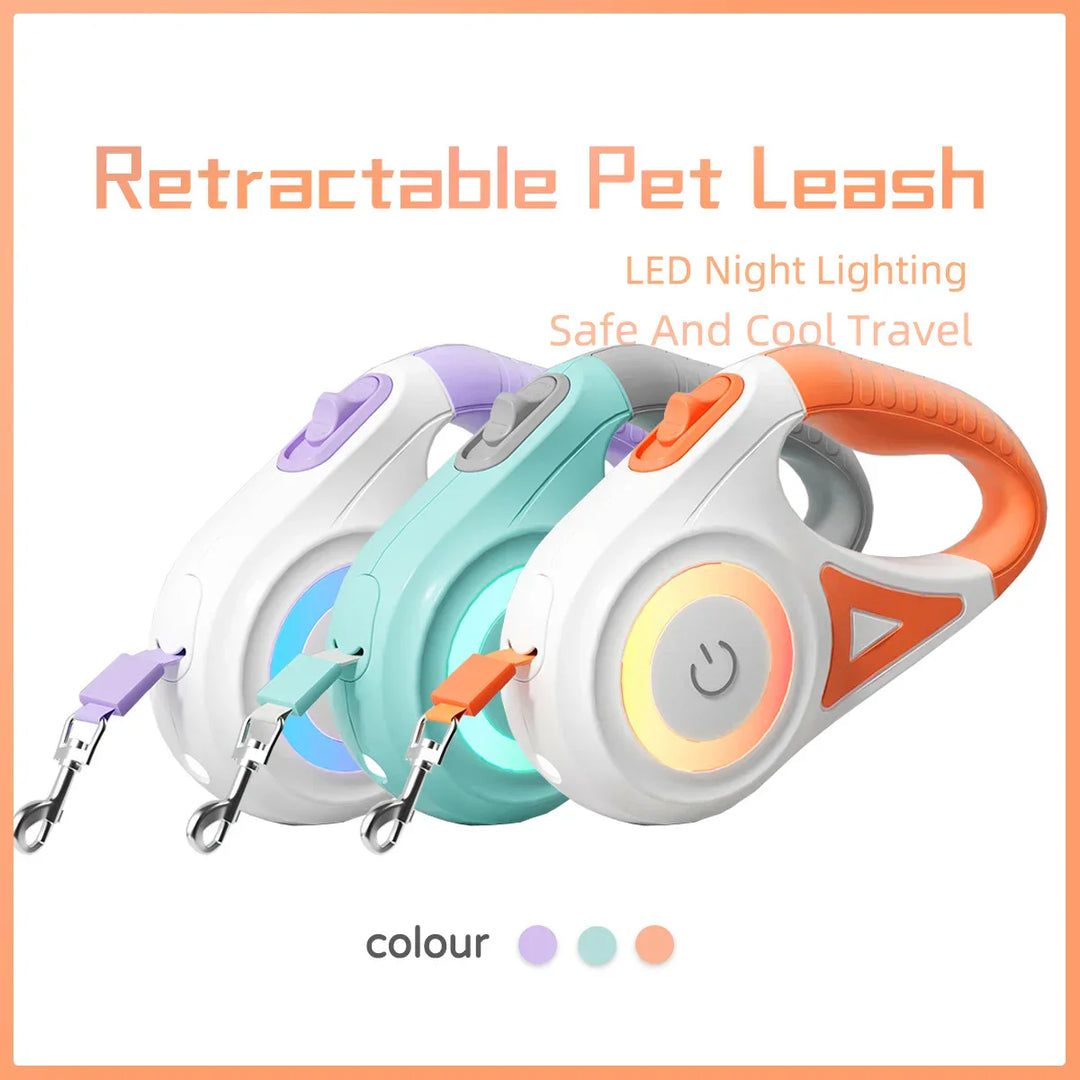 Luvikno | LED Hundesele LumiLeash FlexiLight | Sammenleggbar sele med belysning | 3 m & 5 m lengde | For hunder & katter opp til 35 kg