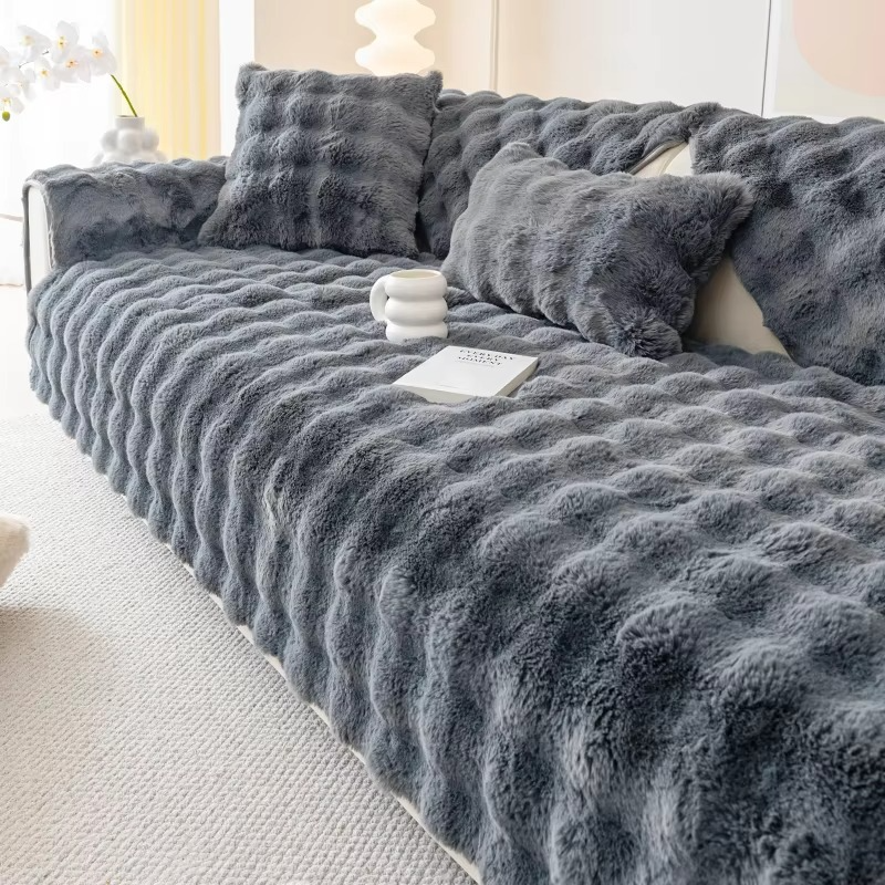 Plysj bobletekstuert kunstpels sofa trekk - Antiskli putetrekk for stue Luvikno