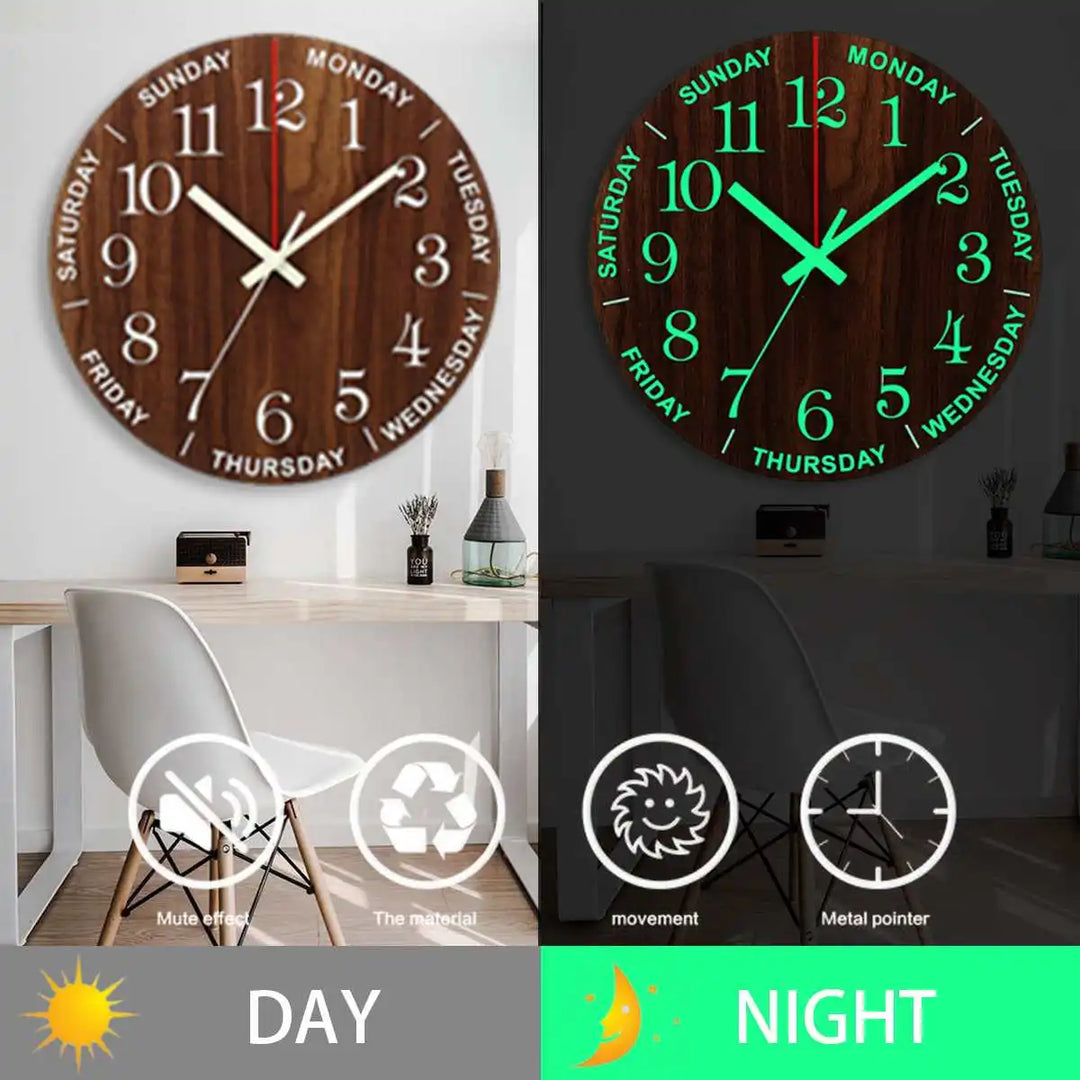 GlowClock – Luksus Treveggur med Nattlys Luvikno