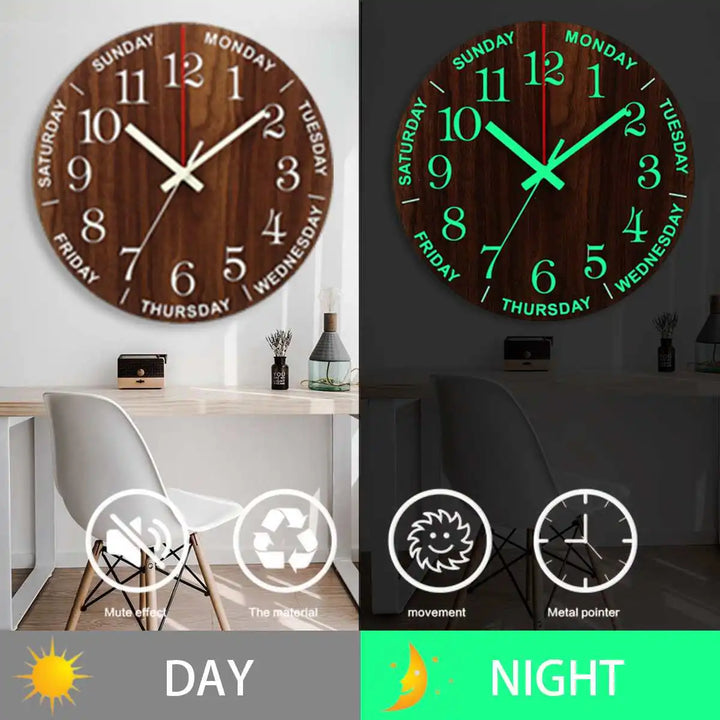 GlowClock – Luksus Treveggur med Nattlys Luvikno