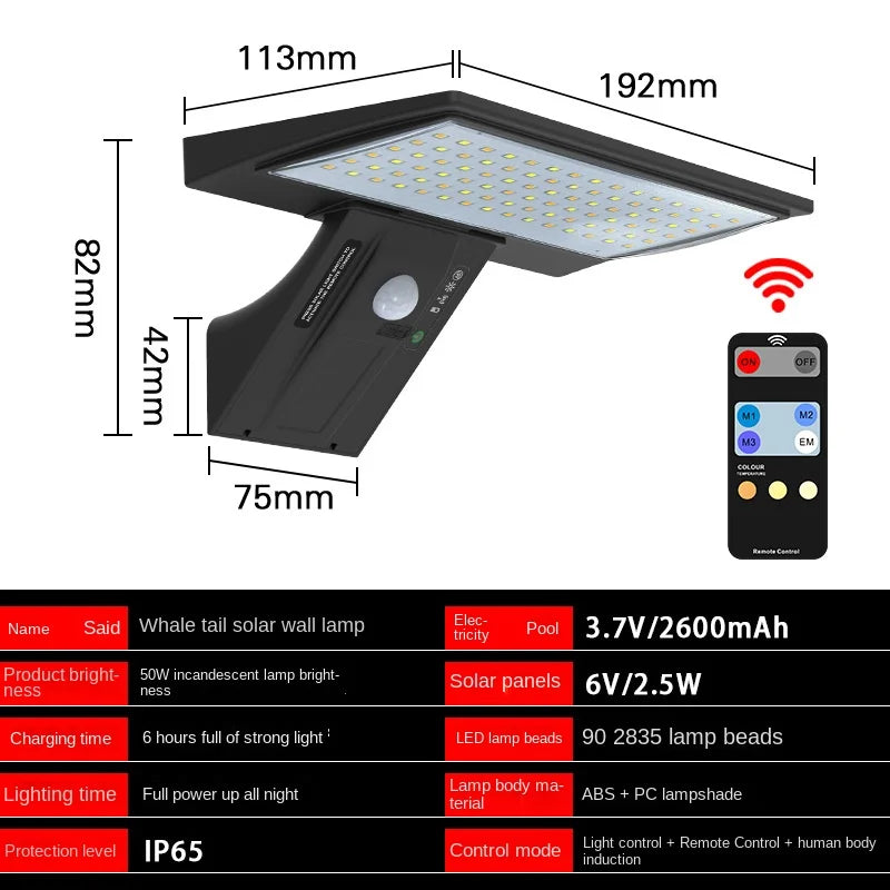 Luvikno | Solargo Lightpro Solarbevegelseslys Utendørs | Bevegelsessensor & 4 Moduser | 90 LEDs | Vanntett & Ekstremt Lys