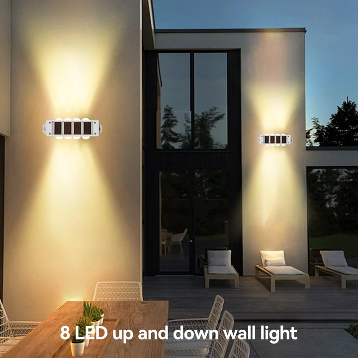 Luvikno | Solcellevegglamper Solavine | Varm hvit lys | IP44 værbestandig | For gjerde, terrasse og hage | 8 timers lysvarighet