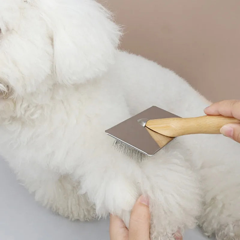 Luvikno | PuroPetz Dog and Cat Brush Made of Solid Wood | Stainless Steel Comb | Removes Undercoat & Tangles | Gentle Fur Care & Massage