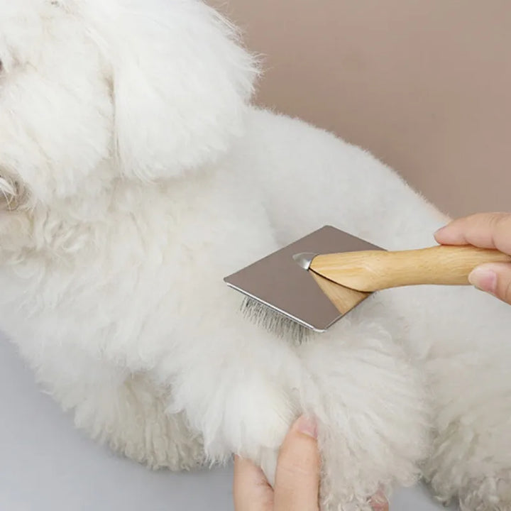 Luvikno | PuroPetz Dog and Cat Brush Made of Solid Wood | Stainless Steel Comb | Removes Undercoat & Tangles | Gentle Fur Care & Massage