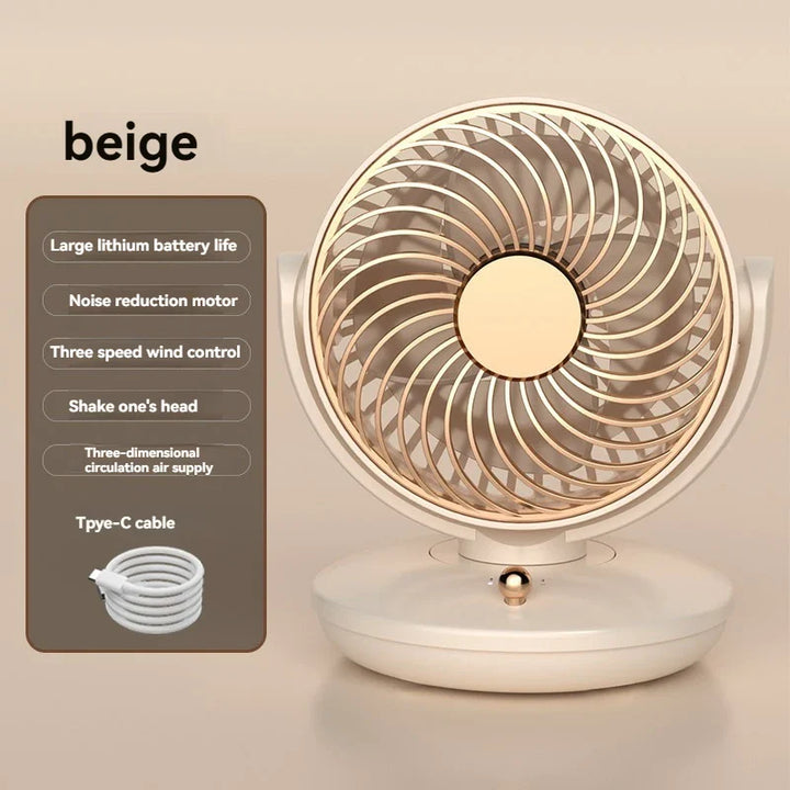 Luvikno | BreezeLoop Bordvifte med 360° Rotasjon | USB Vifte med 3 Hastigheter & Batteri | Stille & Kompakt | For Kontor, Soverom & Hjem