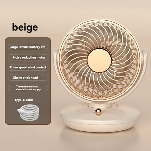 Luvikno | BreezeLoop Bordvifte med 360° Rotasjon | USB Vifte med 3 Hastigheter & Batteri | Stille & Kompakt | For Kontor, Soverom & Hjem