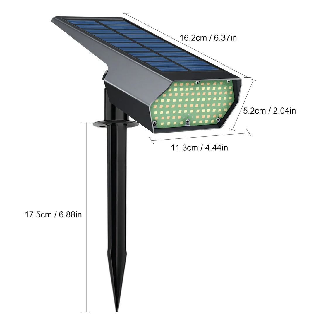 Luvikno | Solar-Spotlight LumiYard 92LED | 2-farget hagebelysning (Varm-/Kald hvit) | IP65 vanntett & automatisk skumringssensor