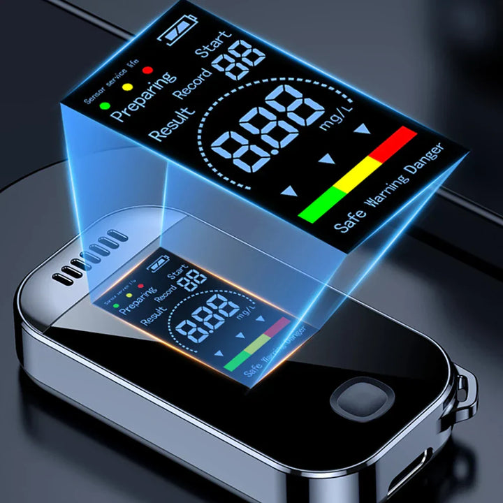 Luvikno | Kompakt Digital Alkoholmåler Nøkkelring med LCD-skjerm – USB-ladbar Alkoholtester for Nøyaktige Målinger