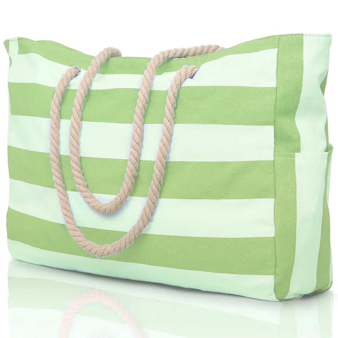 Luvikno | Marivalis Stripete Strandveske med Glidelås | Sammenleggbar & Vanntett | Sandmotstandsdyktig Lerret | For Reise & Ferie
