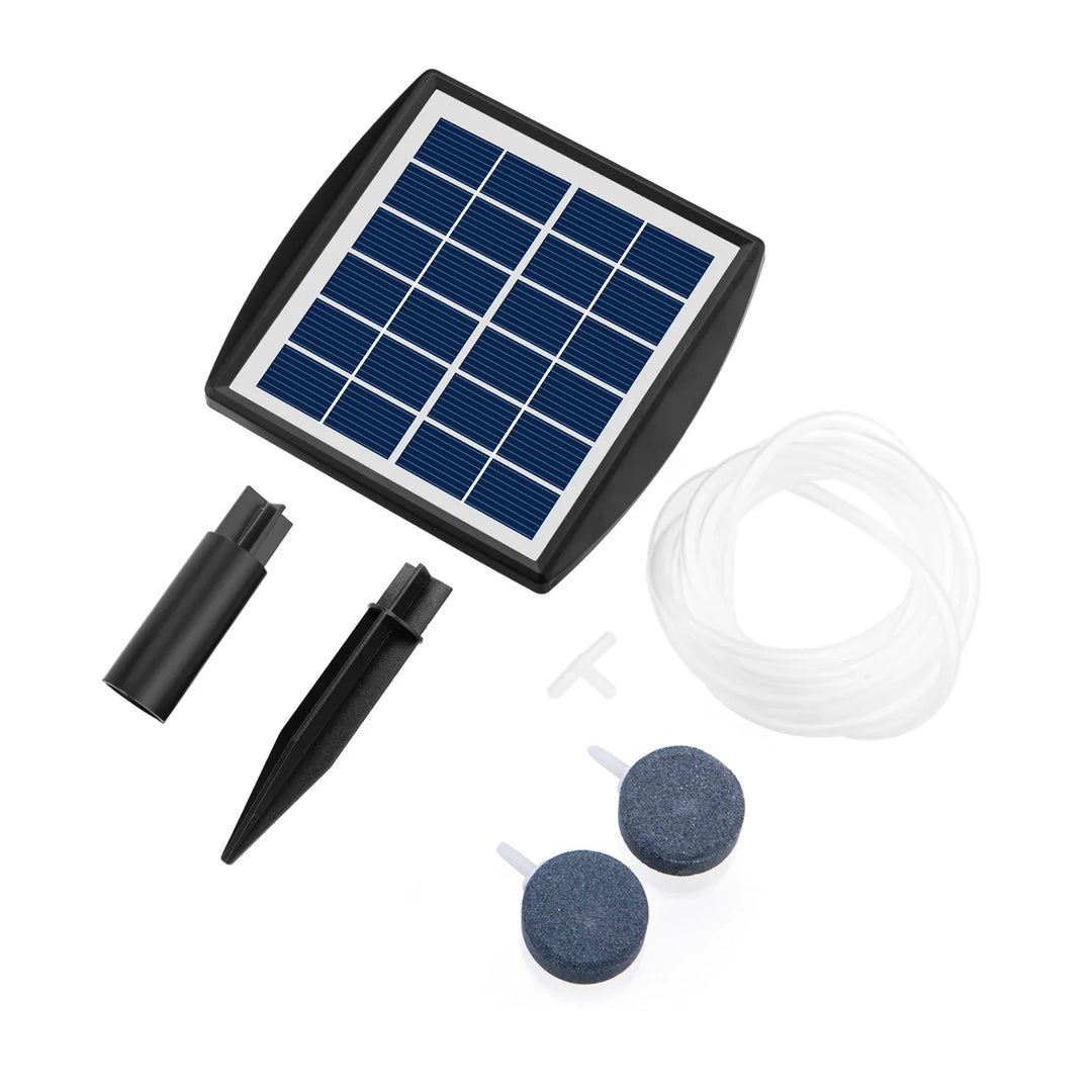 Luvikno | AquaSola Solenergidrevet Oksygenpumpe med Batteri | 6V 2W | For Dammer & Akvarier | Inkluderer 2 Luftsteiner & 0,25 cm Slange