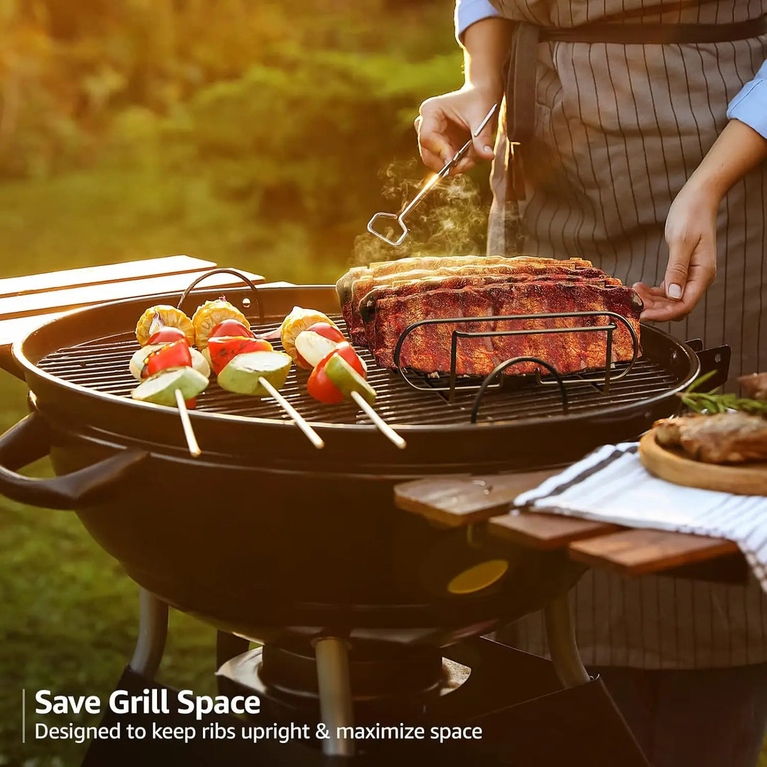 Luvikno | Rib Holder GrillMeister Pro | For 4 Racks | Non-Stick Coated | For Gassgrill & Ovnen