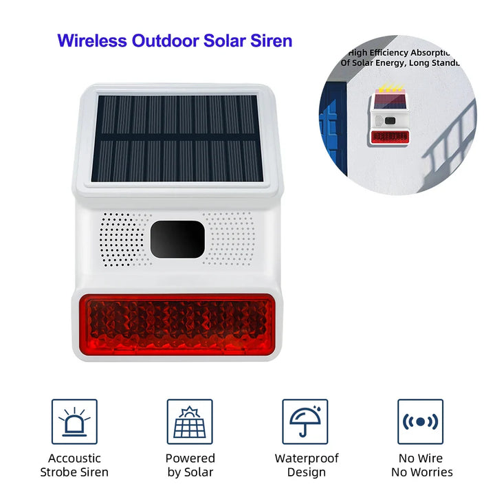 Luvikno | Solar-External Siren Securon 433S | 433 MHz Trådløs Alarmmodul med Lys & Lyd | For GSM/WiFi Alarmsystemer | Solcelledrevet & Værbestandig