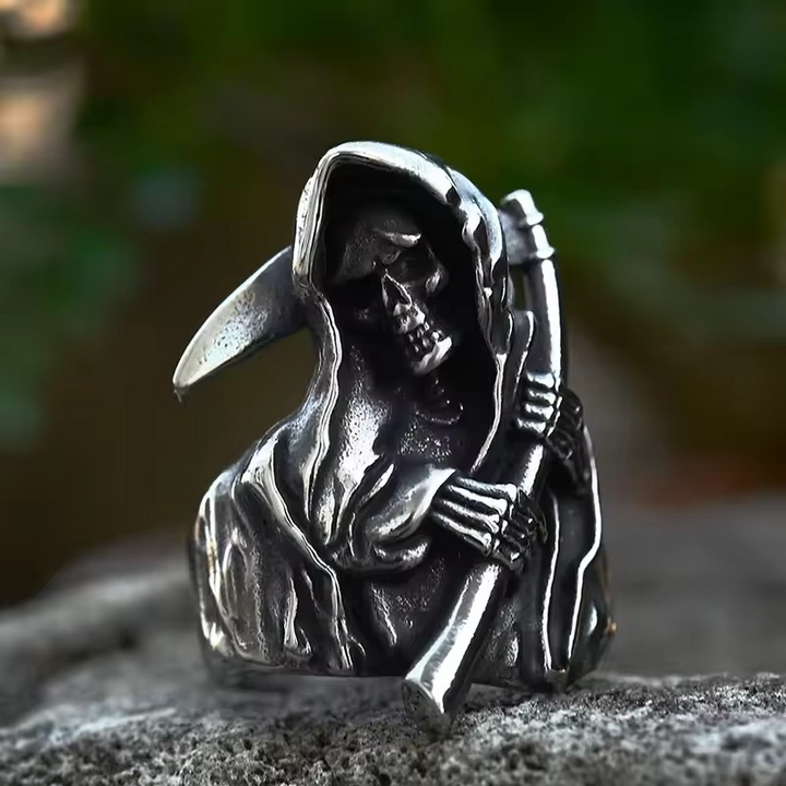 Grim Reaper Hodeskalle Ring for Menn, Rustfritt Stål Punk Biker Smykker Luvikno