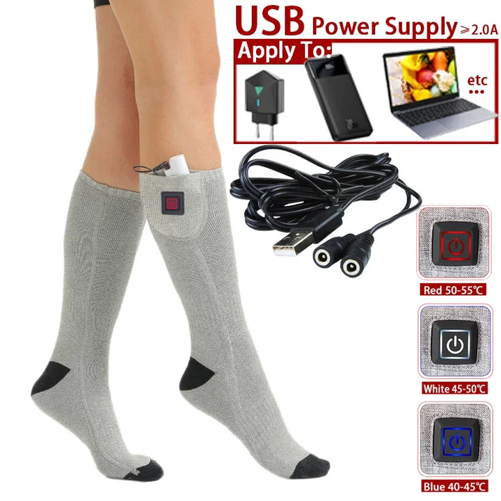 Elektrisk oppvarmede sokker | USB oppvarmede sokker for kvinner og menn | 3 varmeinnstillinger | Ideell for ski, sykling og utendørs | ThermaStep Luvikno