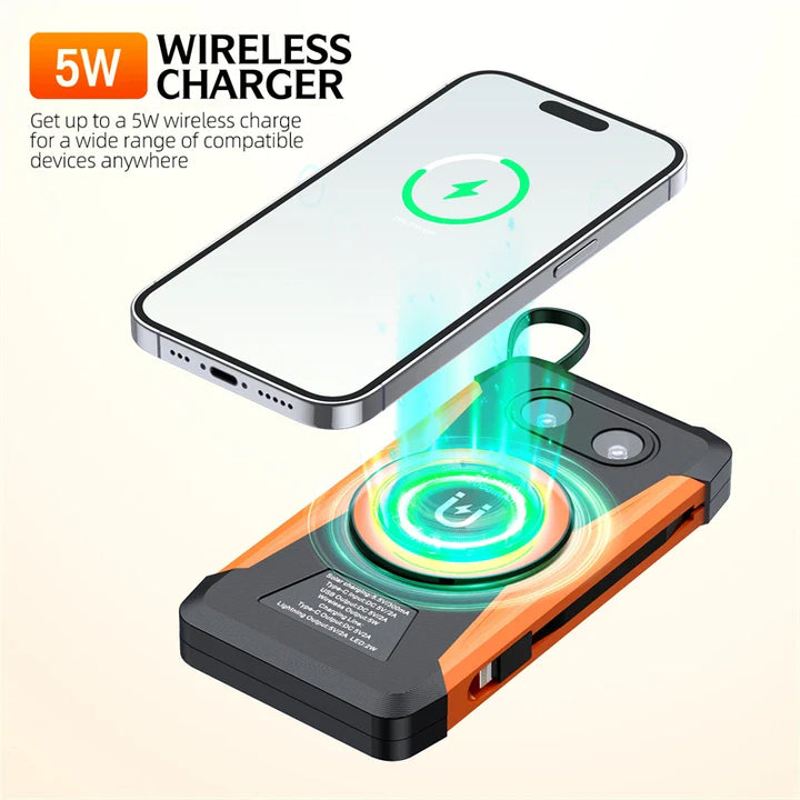 Luvikno | Voltaris MagCharge Solenergi Powerbank 10000mAh | Magnetisk Trådløs Lading | 22.5W Hurtigladefunksjon | Med Kabel & Lommelykt | For iPhone, Samsung & Co.