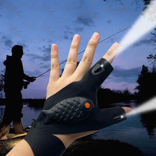 Oppladbare fingerløse reparasjonsfisking LED hansker | Luvikno