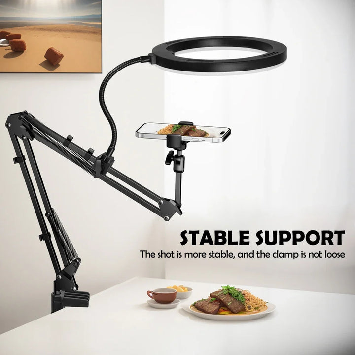 LumiFlex LED ring light med fleksibel arm & telefonholder | 3 lysfarger & USB-tilkobling | Perfekt for livestream, video & selfie Luvikno