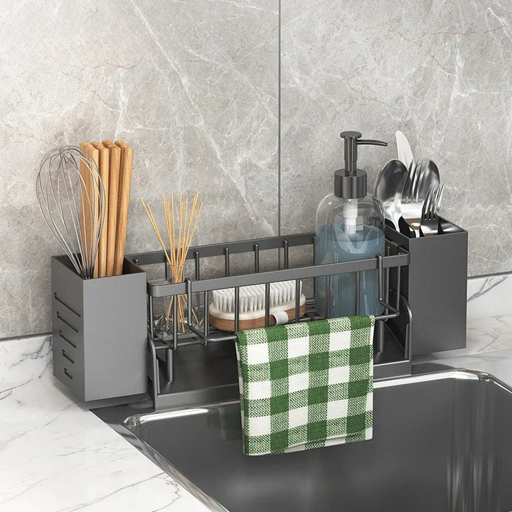 Luvikno | Ordinaqua Vask Organisator Hylle | Selvdrenasje | Holder for Svamp, Såpe & Klut | Utvidbar & Hygienisk | ABS Plast