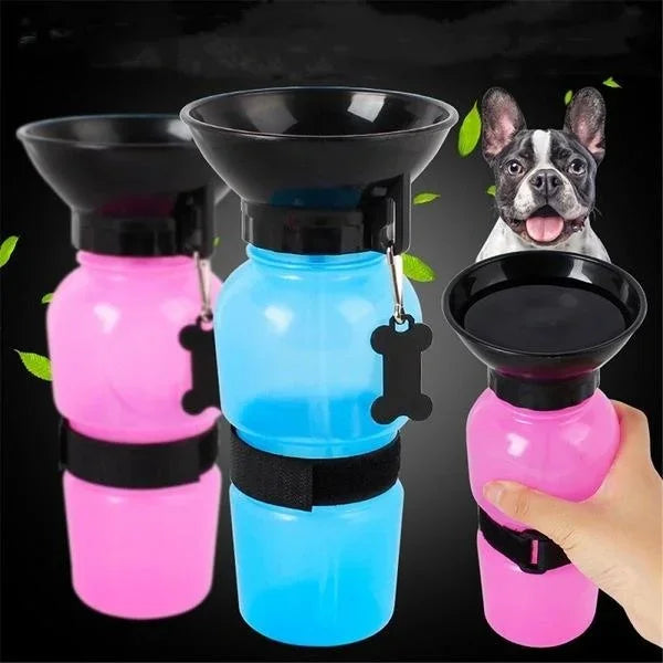 Luvikno | Hund Vannflaske HydroPaws | 2-i-1 med Skål | Lekkasjesikker & Bærbar | 500ml | Blå, Rosa, Grå